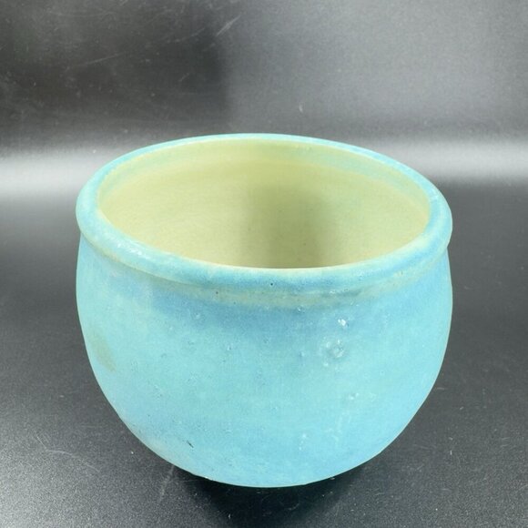 Vintage Turquoise Glaze Pottery Stoneware Dish Bowl Planter Flower Pot Signed - Picture 12 of 12